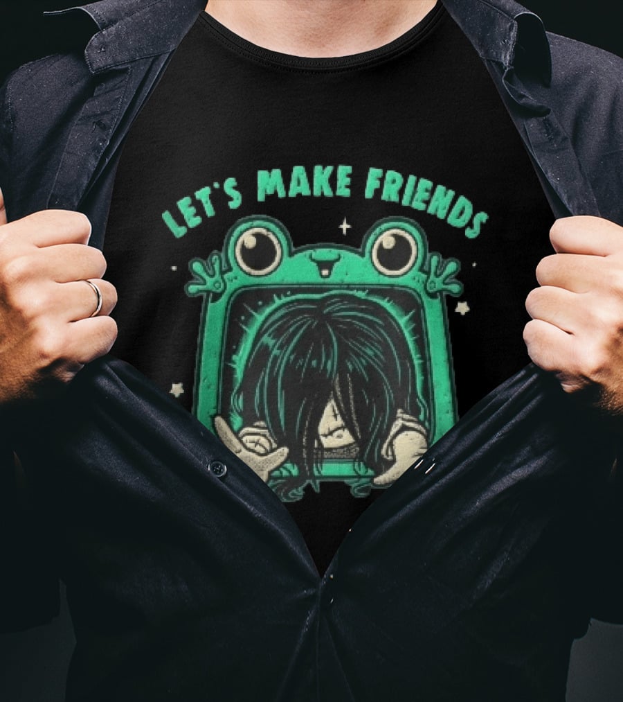Let's Make Friends Creepy Girl Frog Tv Halftone Cartoon T-Shirt