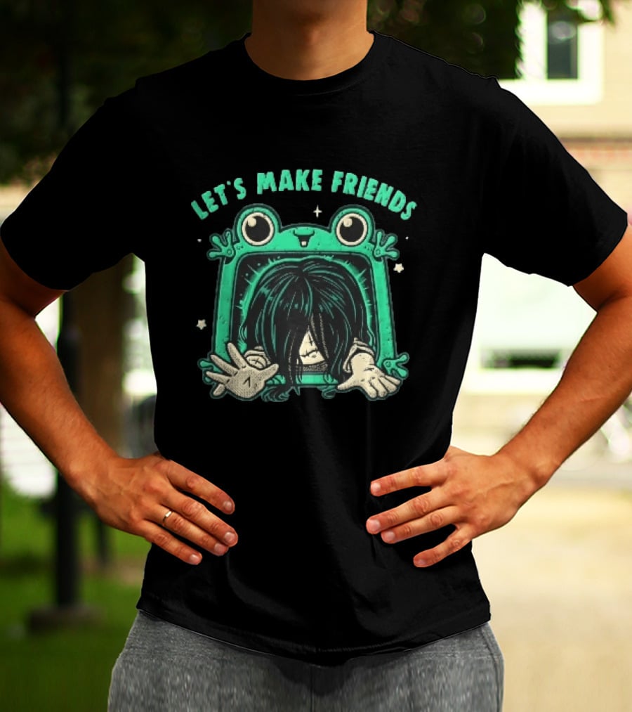 Let's Make Friends Creepy Girl Frog Tv Halftone Cartoon T-Shirt
