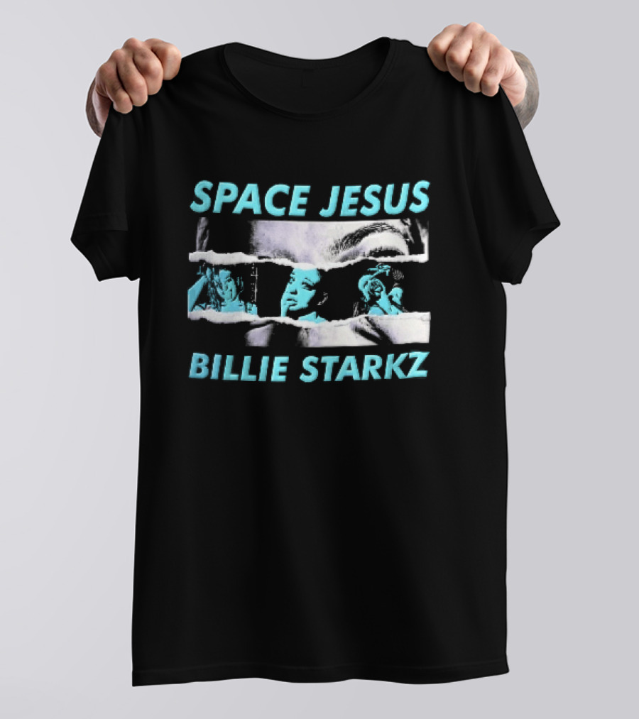 Space Jesus Billie Starkz Cyan Female Portraits T-Shirt