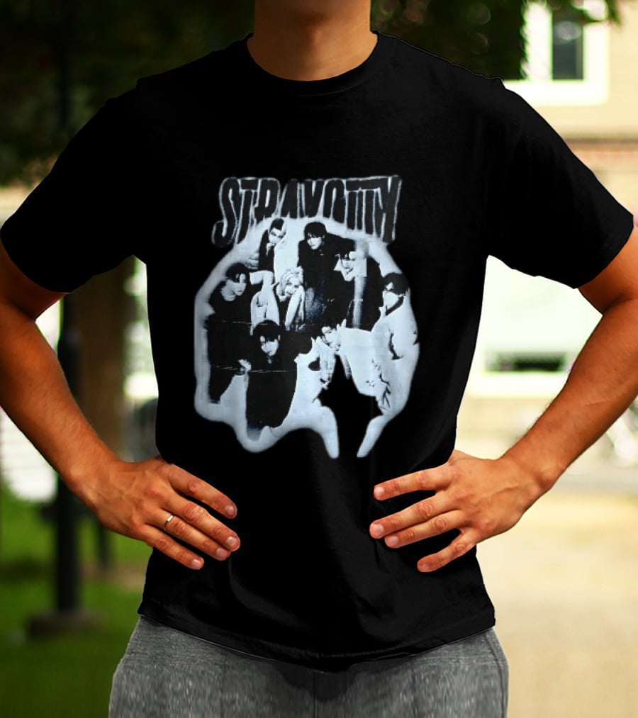 Stravotty K Pop Boy Group Monochrome Distressed Bootleg Photo T-Shirt