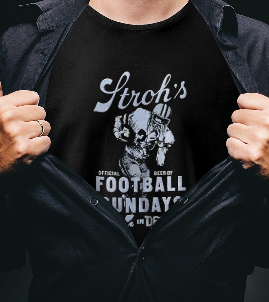 Stroh's Official Beer Football Sundays In Detroit Athlete Sketch T-Shirt