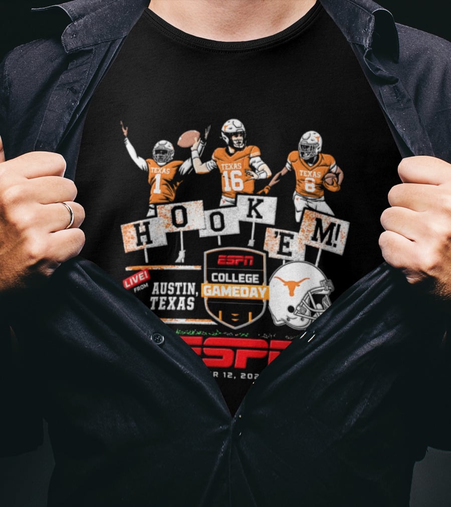 Texas Longhorns Quinn Ewers ESPN College Gameday Hook 'Em Austin Texas 2026 T-Shirt