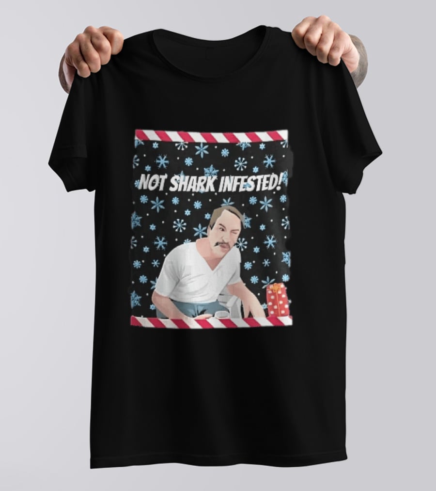 Not Shark Infested Mustache Man Snowflakes Wrapped Present T-Shirt