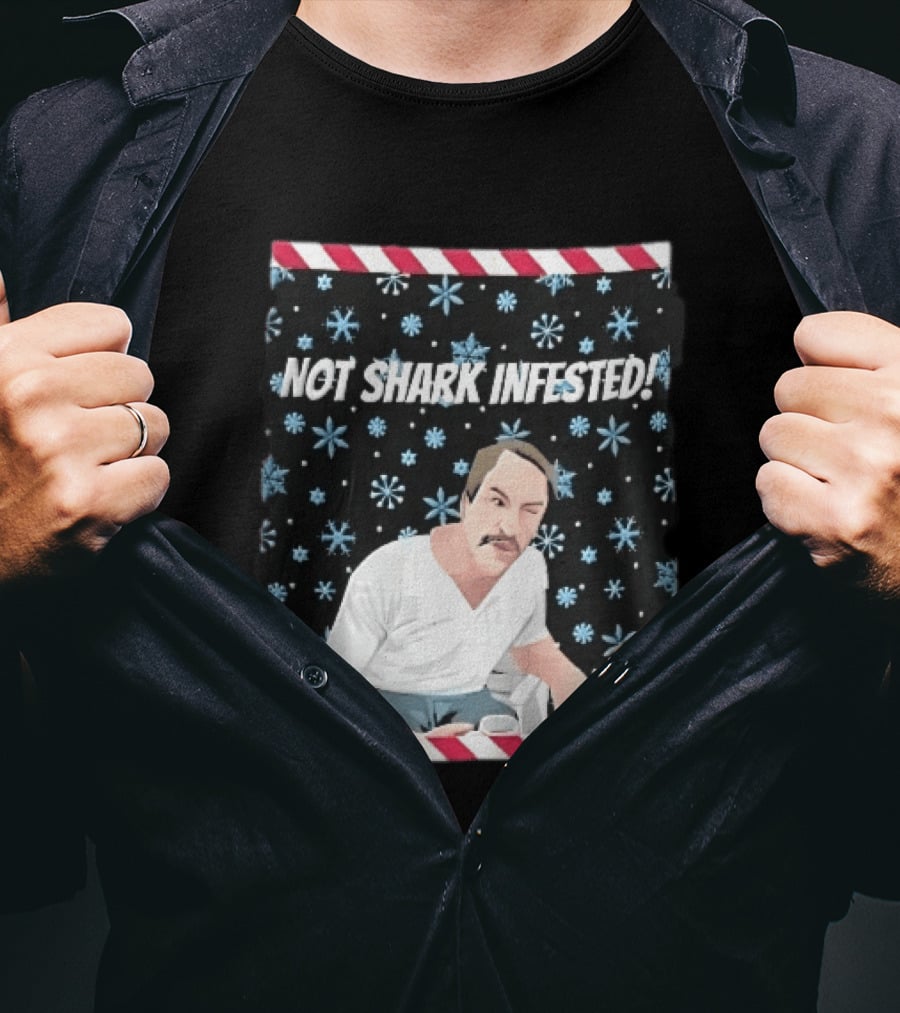 Not Shark Infested Mustache Man Snowflakes Wrapped Present T-Shirt