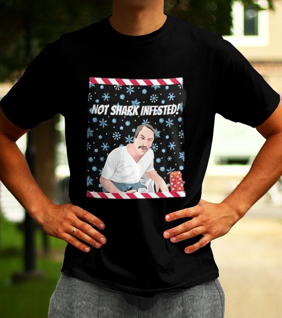 Not Shark Infested Mustache Man Snowflakes Wrapped Present T-Shirt