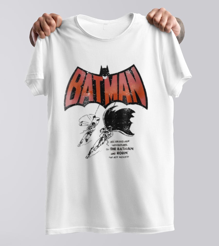 Batman All Brand New Adventures The And Robin Boy Wonder Distressed Line Swinging Capes T-Shirt