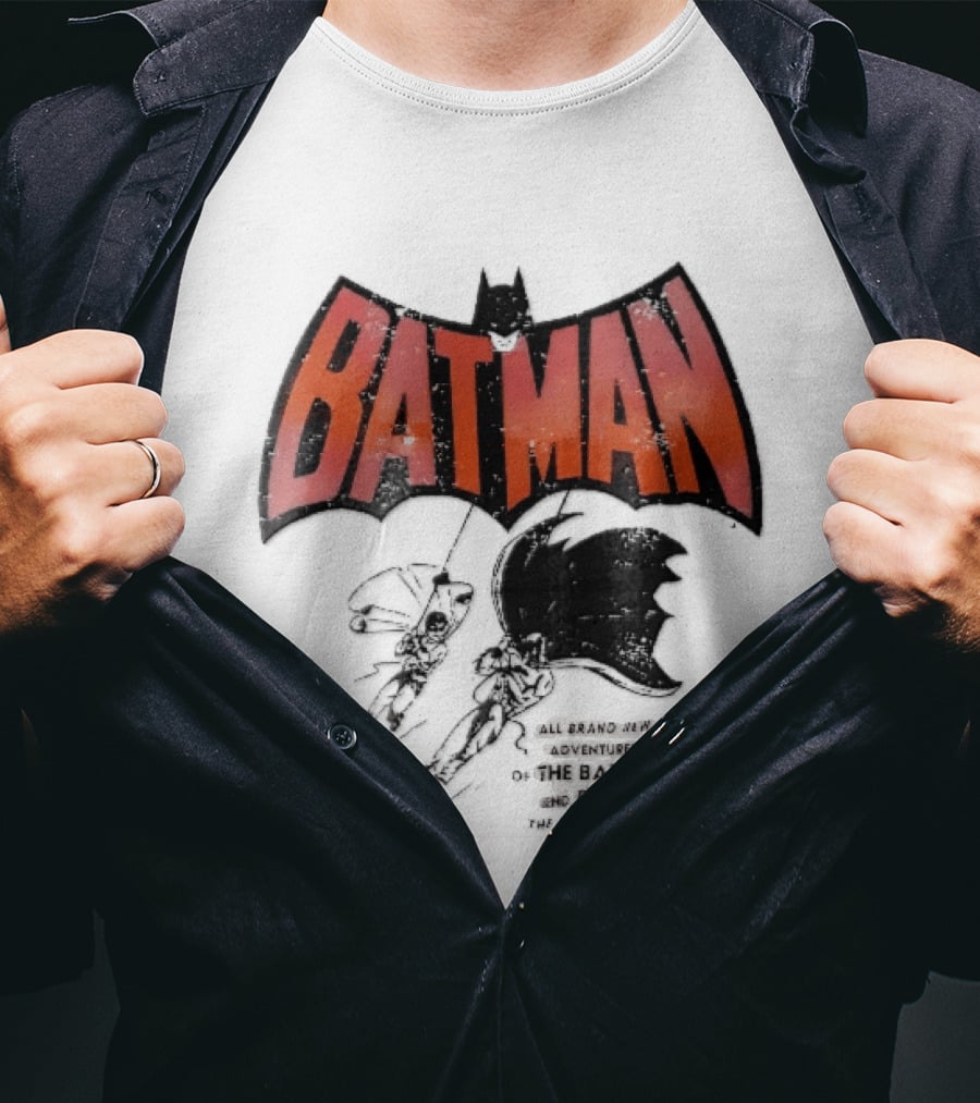 Batman All Brand New Adventures The And Robin Boy Wonder Distressed Line Swinging Capes T-Shirt