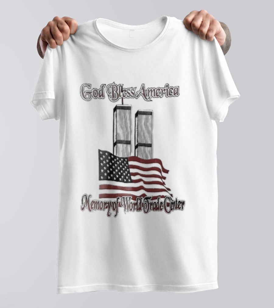 God Bless America World Trade Center Twin Towers US Flag T-Shirt