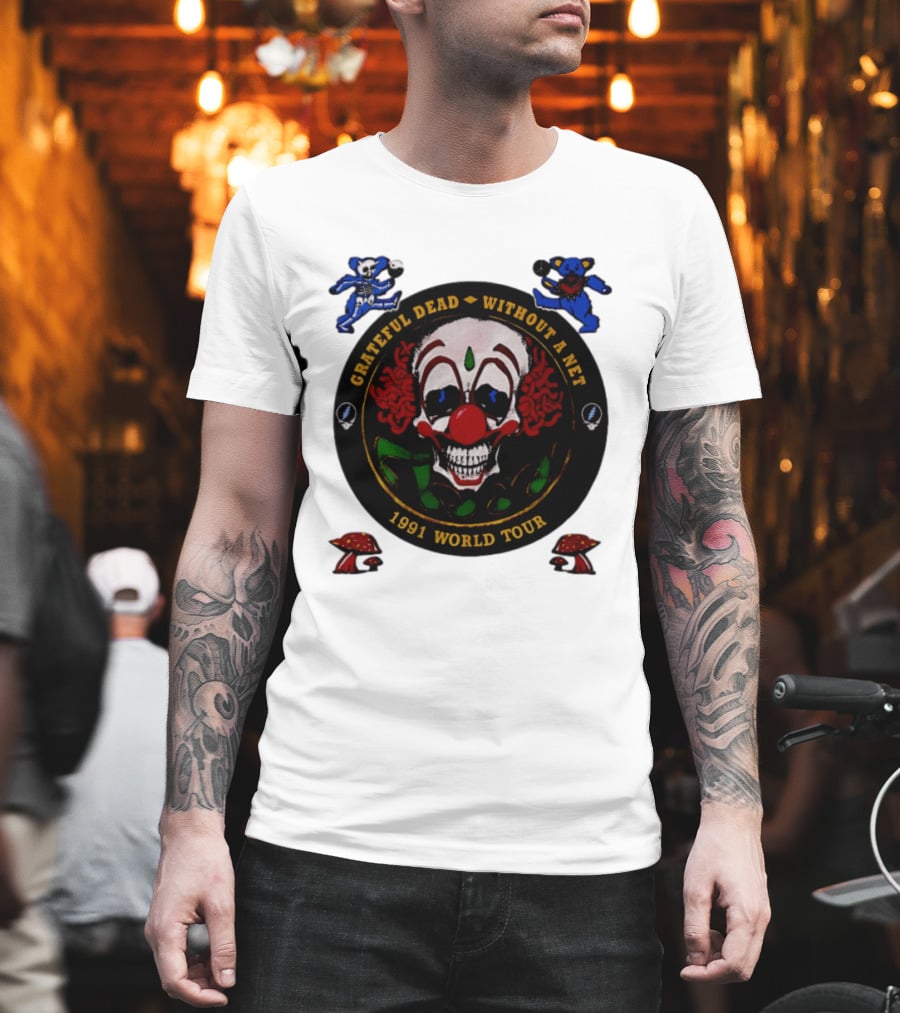 Grateful Dead Clown Skull Without A Net 1991 World Tour Dancing Bear T-Shirt