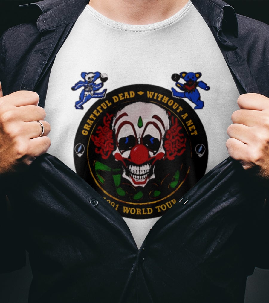 Grateful Dead Clown Skull Without A Net 1991 World Tour Dancing Bear T-Shirt
