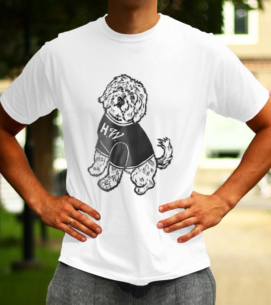 Hw Black White Line Fluffy Dog Sitting T-Shirt