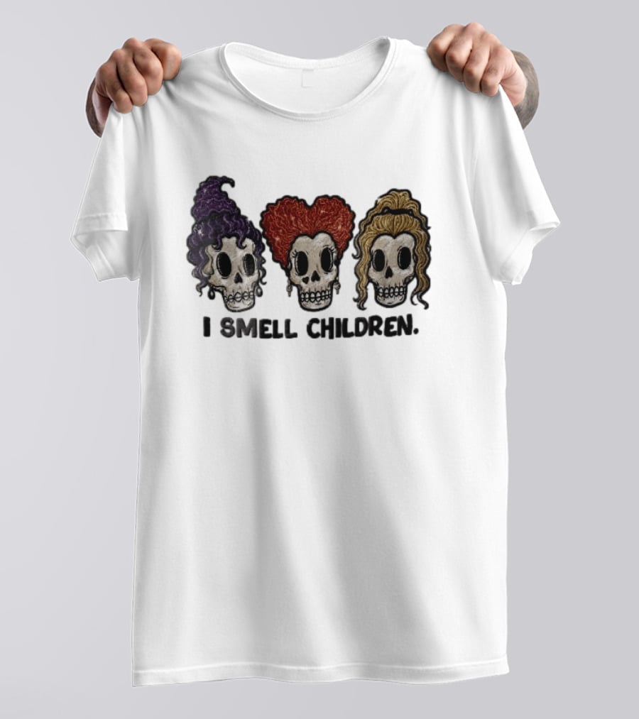 I Smell Children Witch Skulls Sparkle Embroidery Halloween T-Shirt