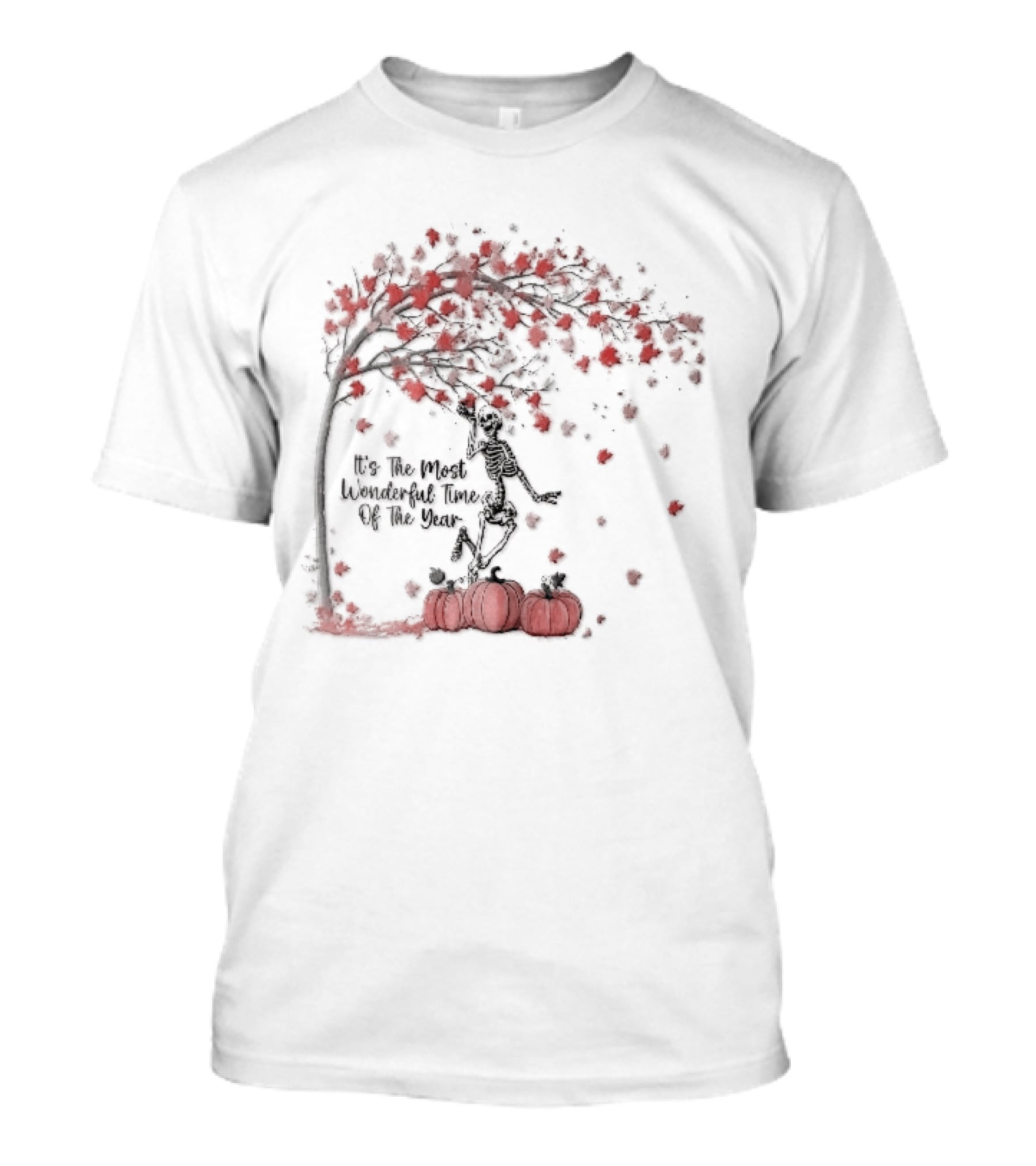 It's The Most Wonderful Time Of Year Dancing Skeleton Autumn Tree Pumpkins T-Shirt