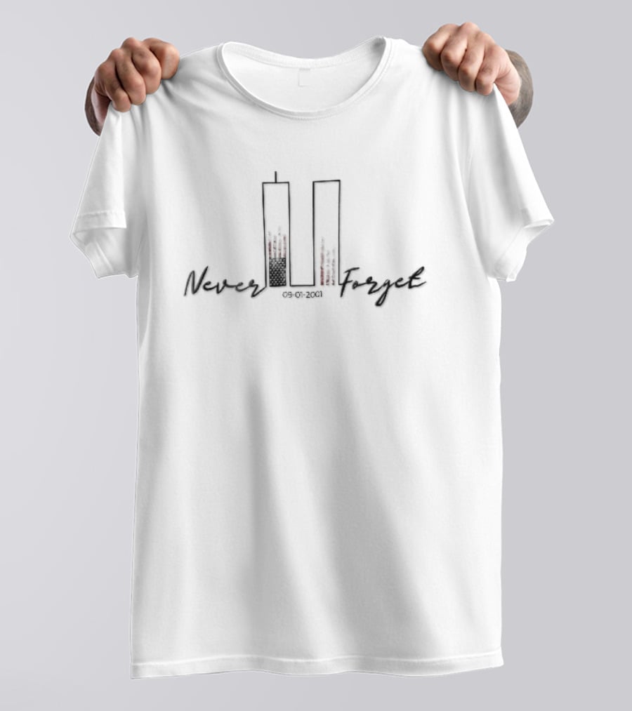 Never Forget 09 01 2001 Twin Towers American Flag Line Memorial T-Shirt