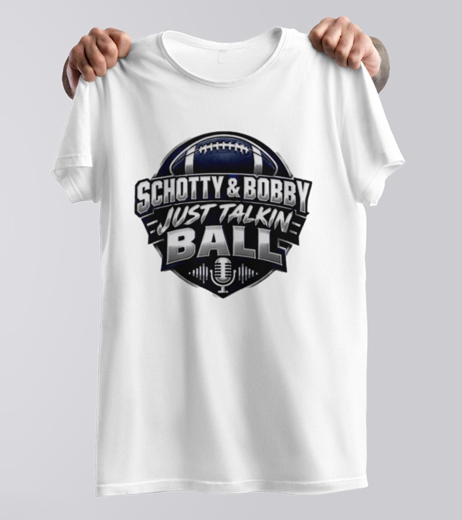 Schotty & Bobby Just Talkin Ball Podcast Football Microphone T-Shirt
