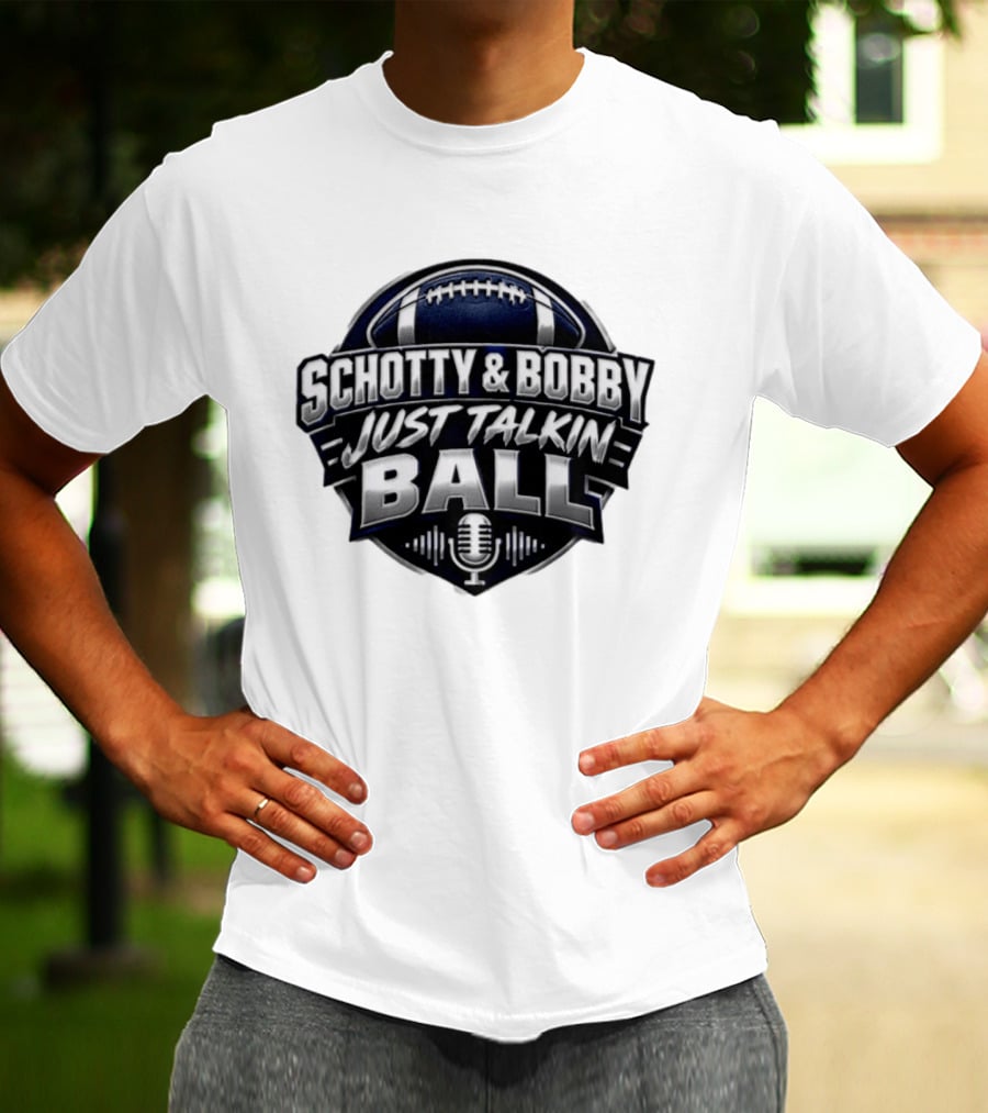Schotty & Bobby Just Talkin Ball Podcast Football Microphone T-Shirt