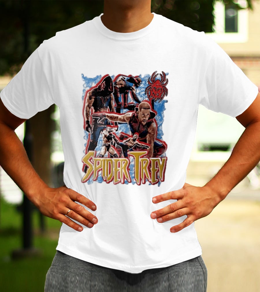 Spider Trey Professional Wrestler Action Collage With Blue Smoke And Red Spider T-Shirt