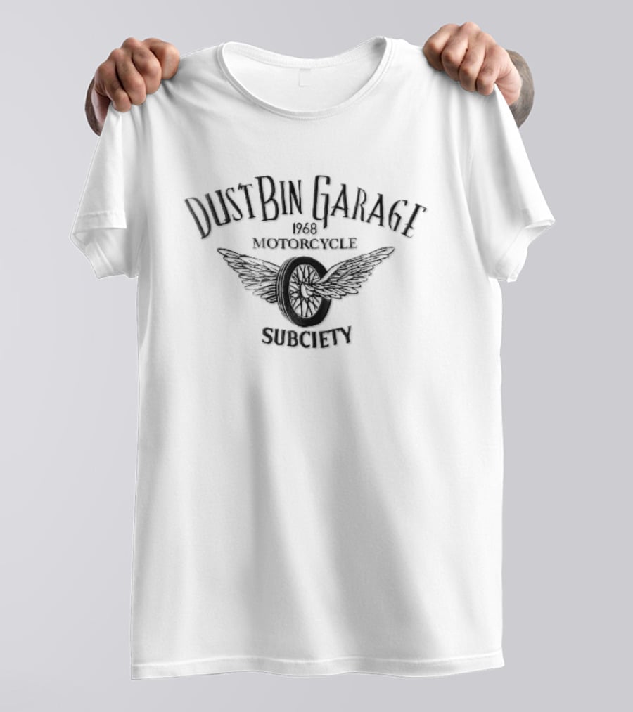 Dustbin Garage 1968 Motorcycle Flying Spoke Wheel Wings Subciety T-Shirt