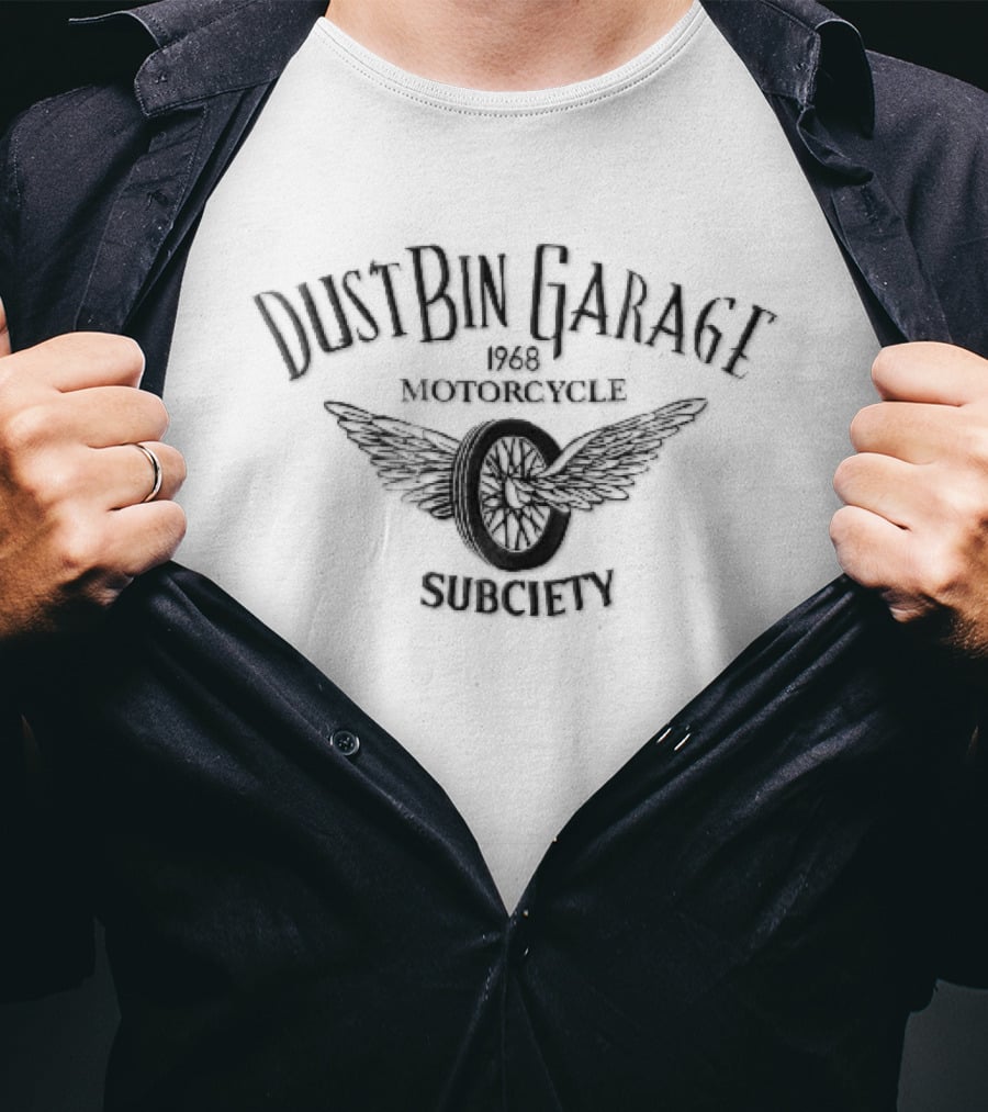 Dustbin Garage 1968 Motorcycle Flying Spoke Wheel Wings Subciety T-Shirt