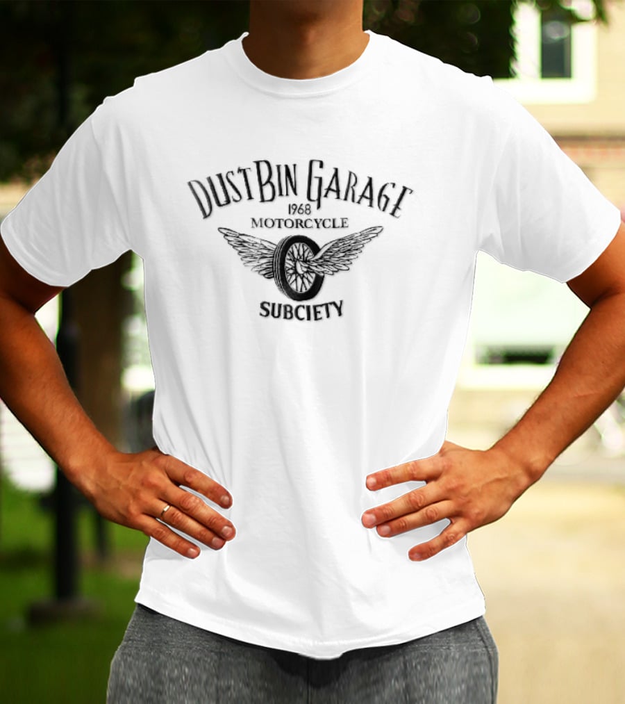 Dustbin Garage 1968 Motorcycle Flying Spoke Wheel Wings Subciety T-Shirt