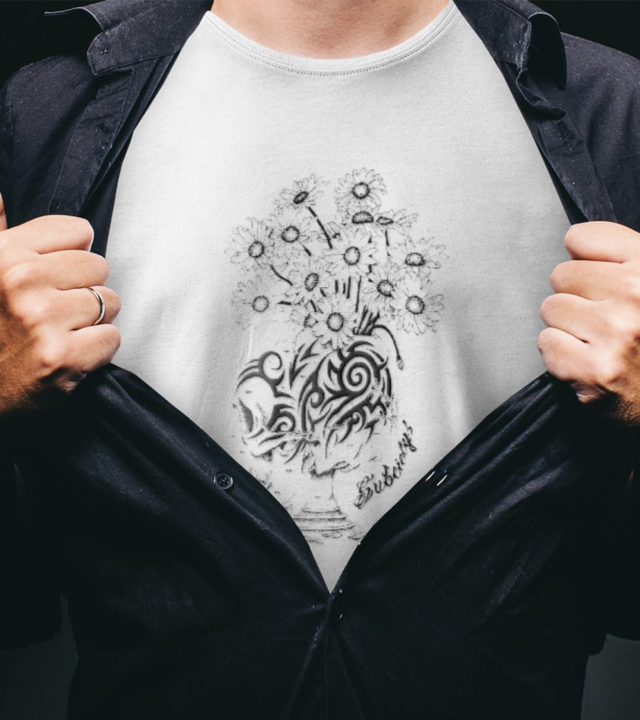 Subciety Tribal Skull Goblet With Daisy Flowers Line T-Shirt
