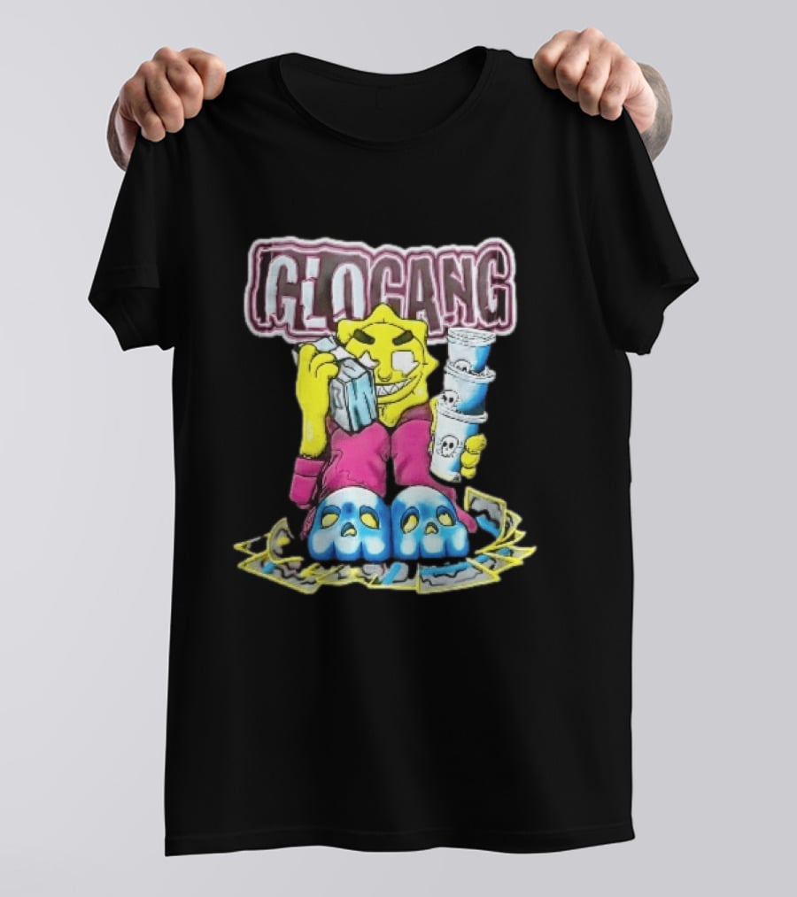 Glo Gang Cartoon Sun Money Double Cups Skull Slippers T-Shirt