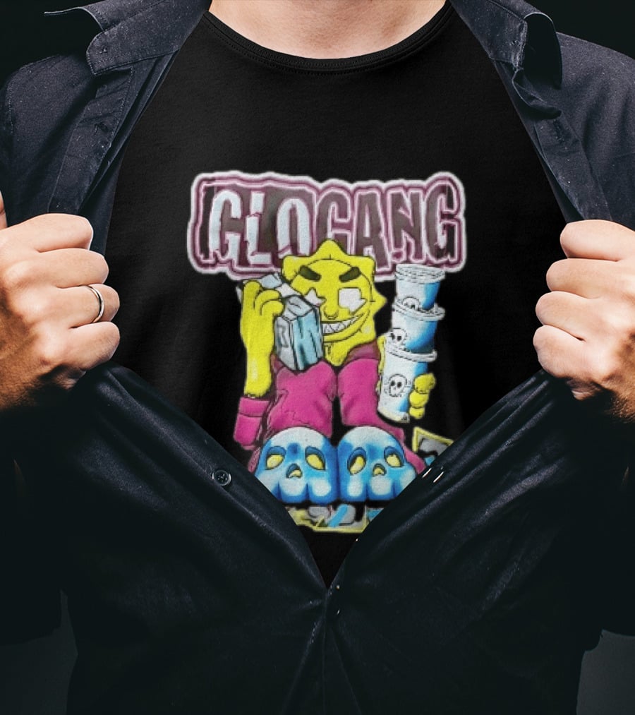 Glo Gang Cartoon Sun Money Double Cups Skull Slippers T-Shirt