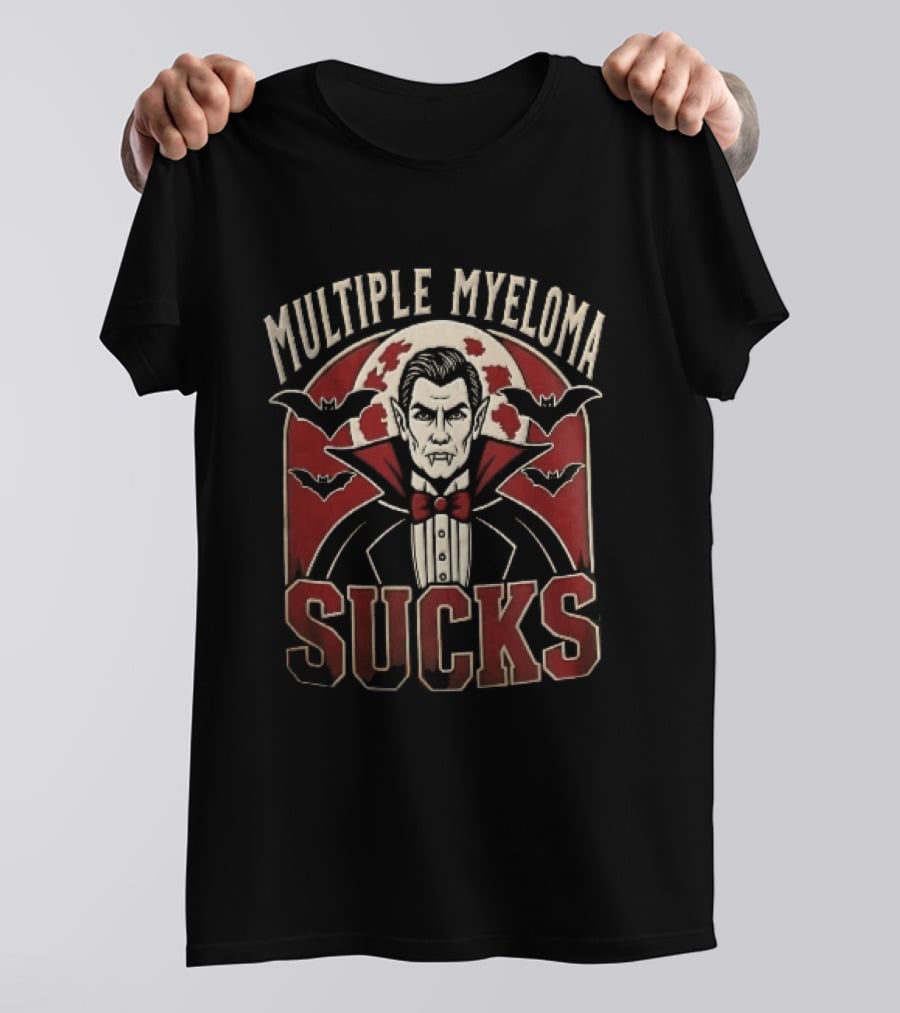 Multiple Myeloma Sucks Vampire Dracula Fangs Bats Red Moon Halloween T-Shirt