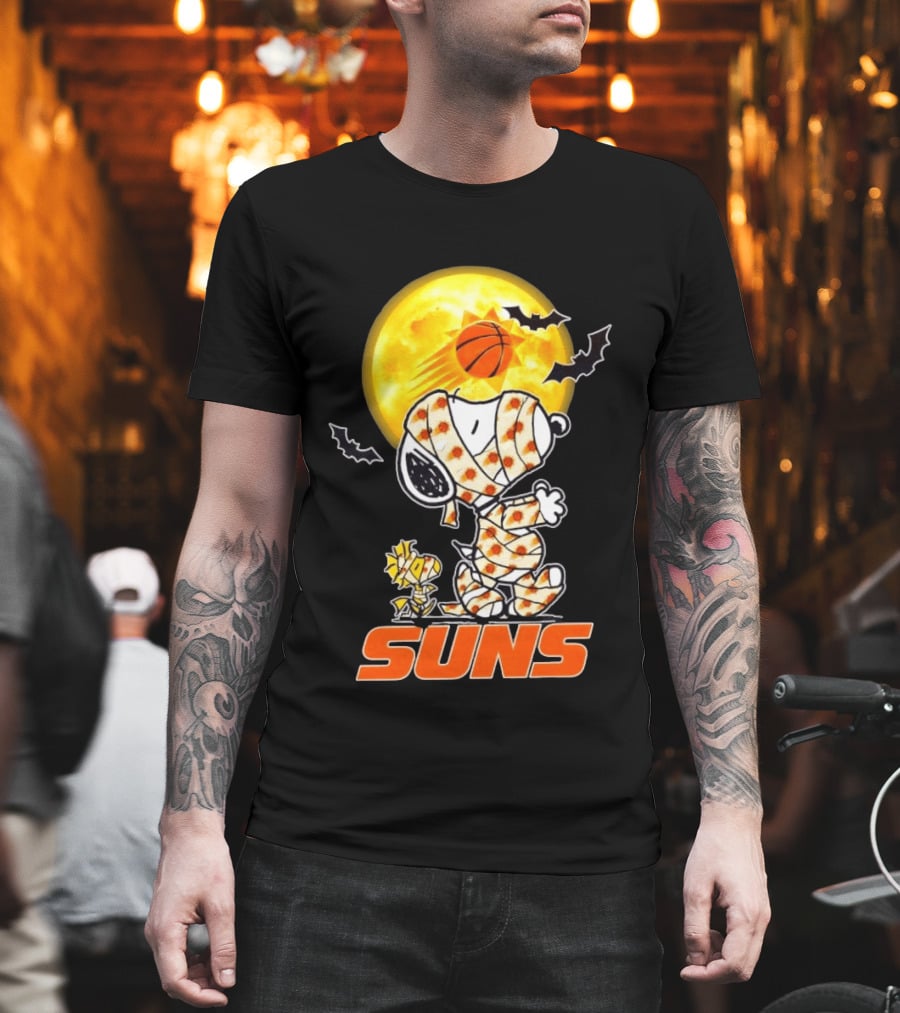 Phoenix Suns Halloween Snoopy Woodstock Mummy Cosplay Moon Basketball Bats T-Shirt