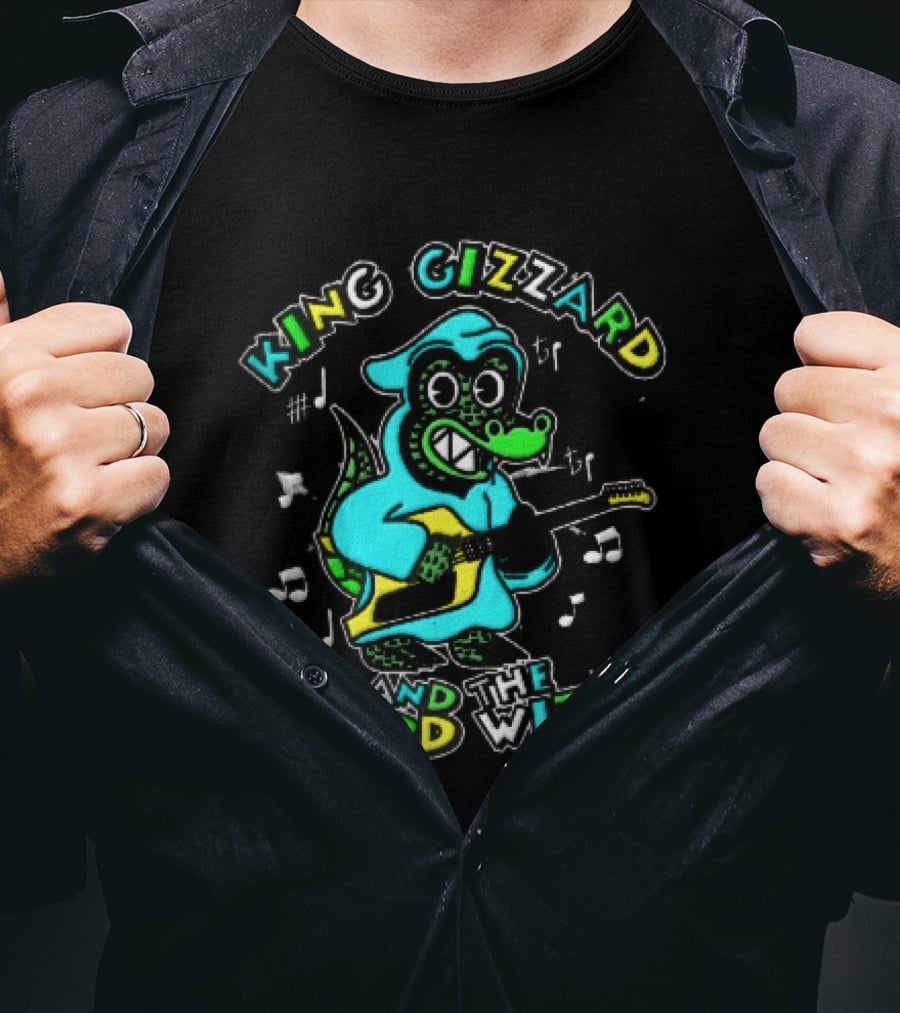 King Gizzard And The Lizard Wizard Cartoon Gator Hooded Playing Electric Guitar Tie Dye T-Shirt