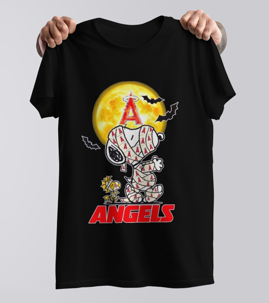 Snoopy Woodstock Mummy Halloween Los Angeles Angels Moon Bats T-Shirt