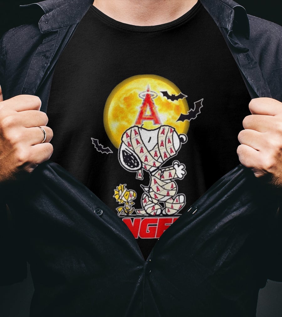 Snoopy Woodstock Mummy Halloween Los Angeles Angels Moon Bats T-Shirt