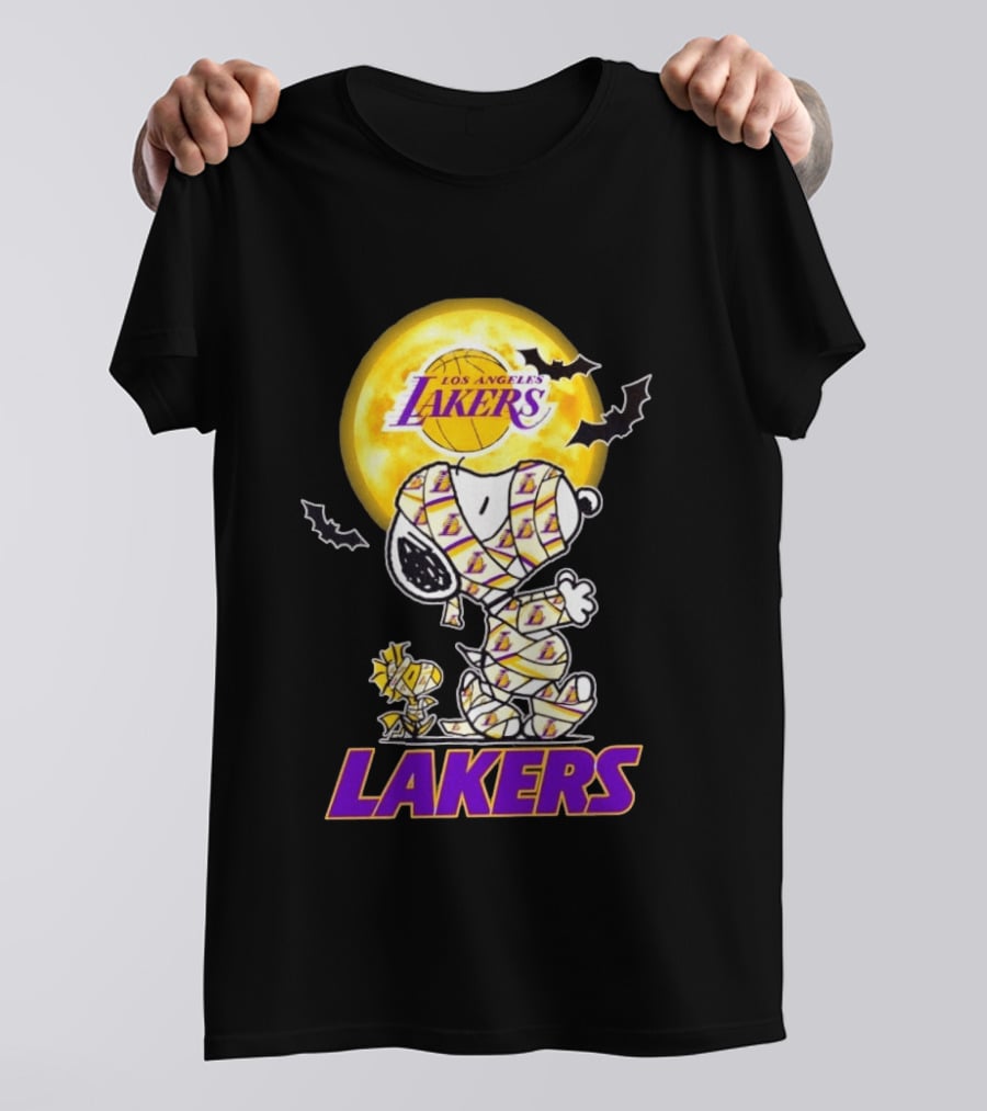 Los Angeles Lakers Snoopy Woodstock Mummy Halloween Moon Bats T-Shirt