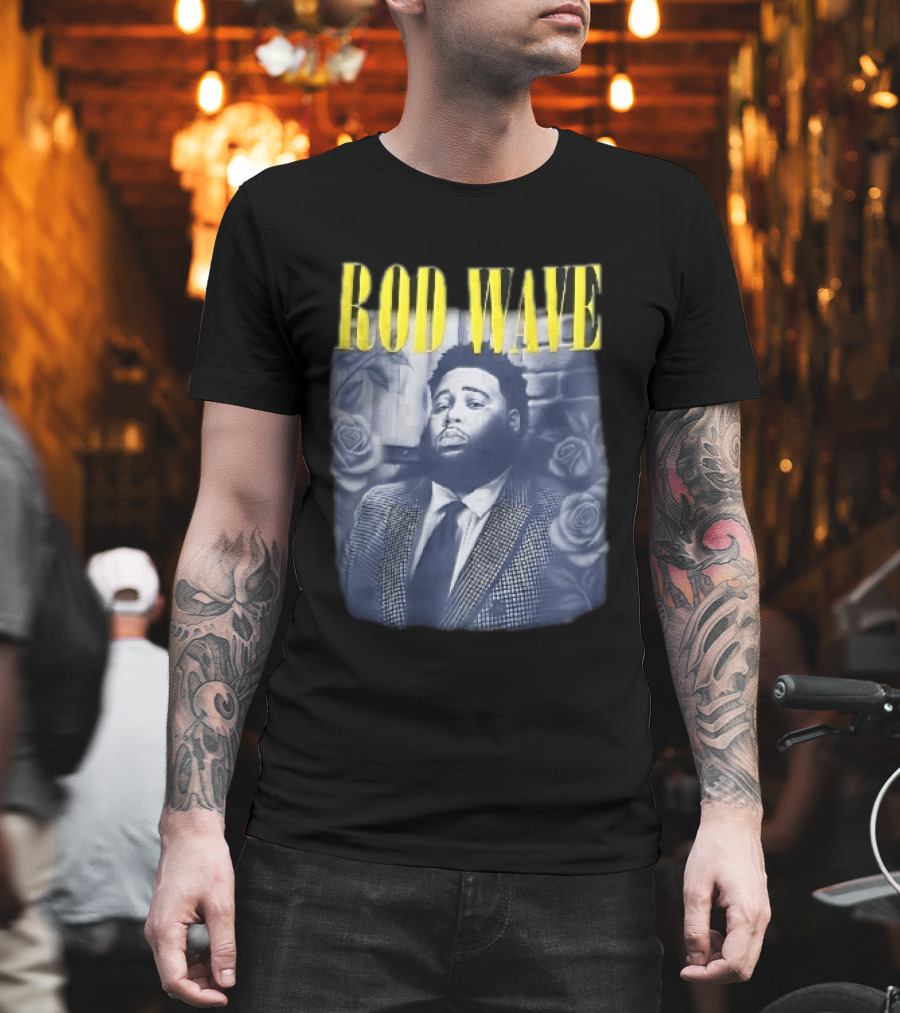 Rod Wave Yellow Bootleg Grayscale Suit Tie Roses Brick Wall T-Shirt