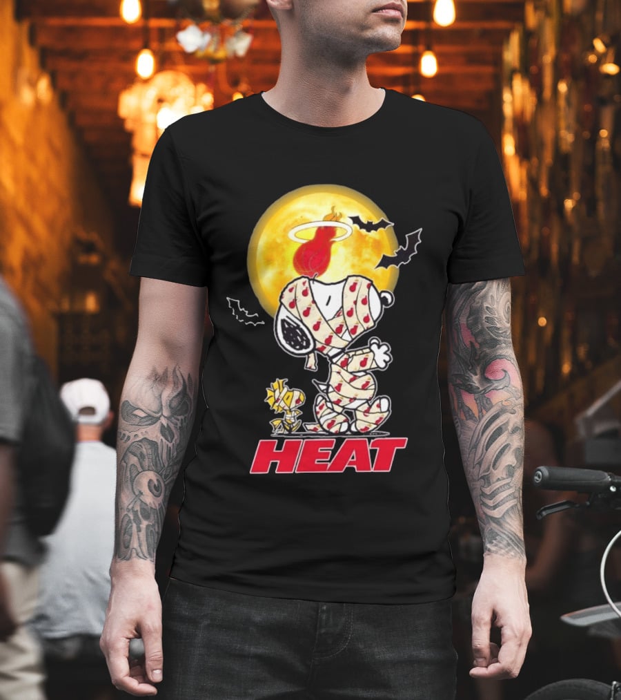 Miami Heat Snoopy Woodstock Mummy Halloween Moon Bats T-Shirt