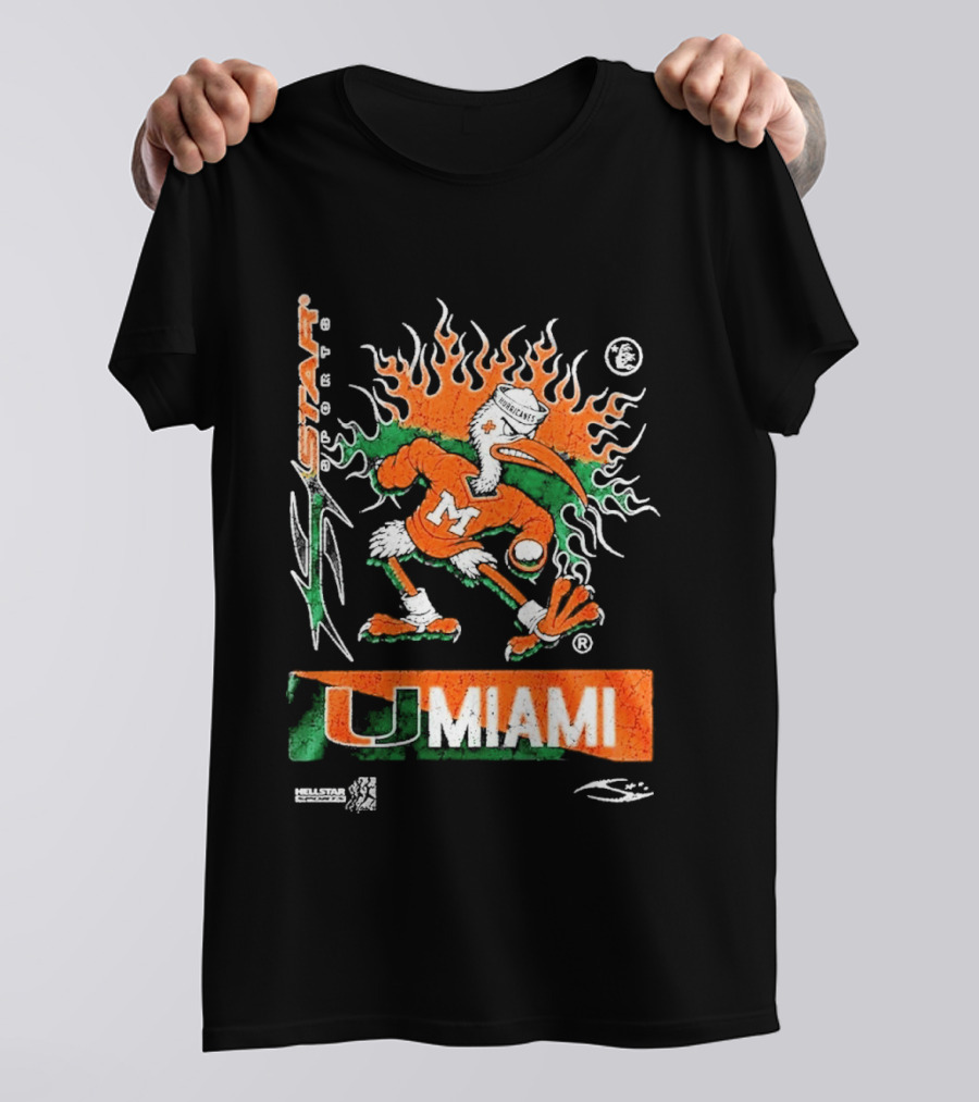 Miami Hurricanes Football U Miami X Hellstar Sports Flame Duck T-Shirt