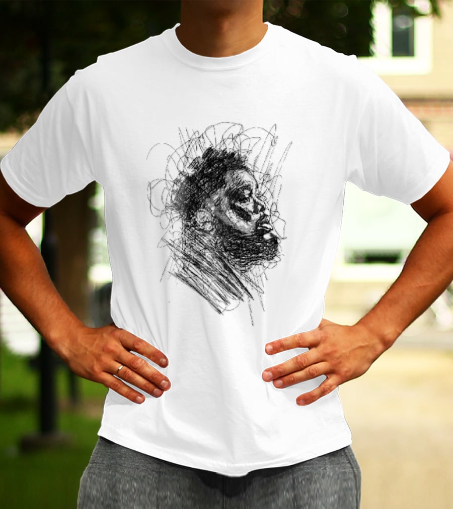 Bearded Man Profile Black Ink Scribble Sketch T-Shirt