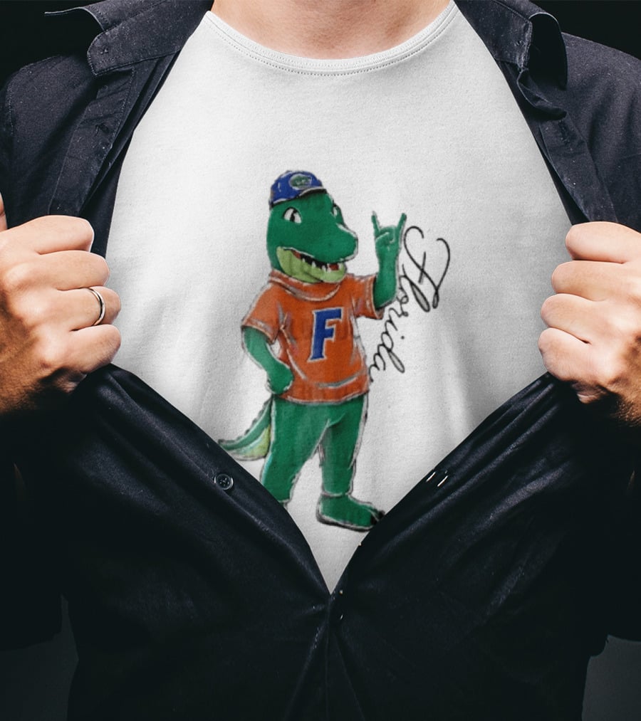 Florida Gators NCAA Albert Mascot Cartoon Alligator Raising Hand T-Shirt