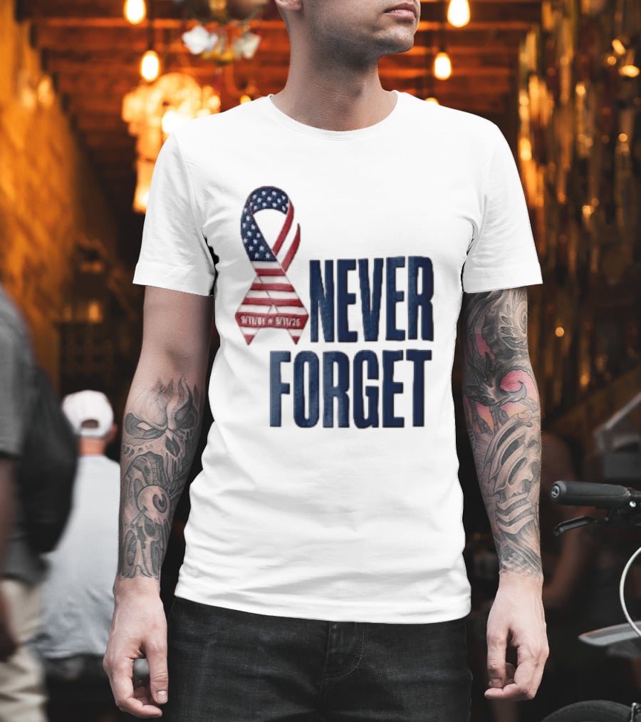Never Forget 9/11 American Flag Awareness Ribbon T-Shirt