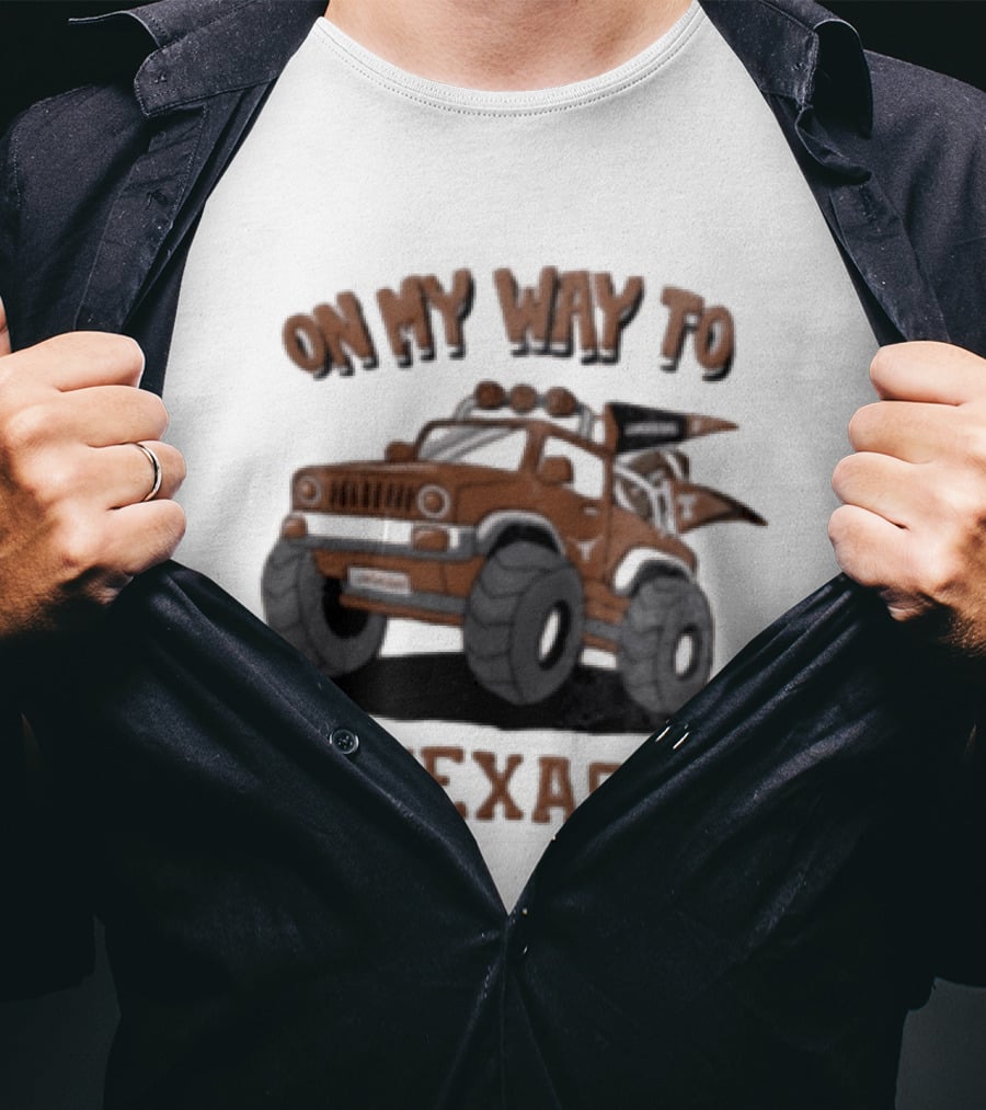 On My Way To Texas Monster Truck Longhorns T-Shirt