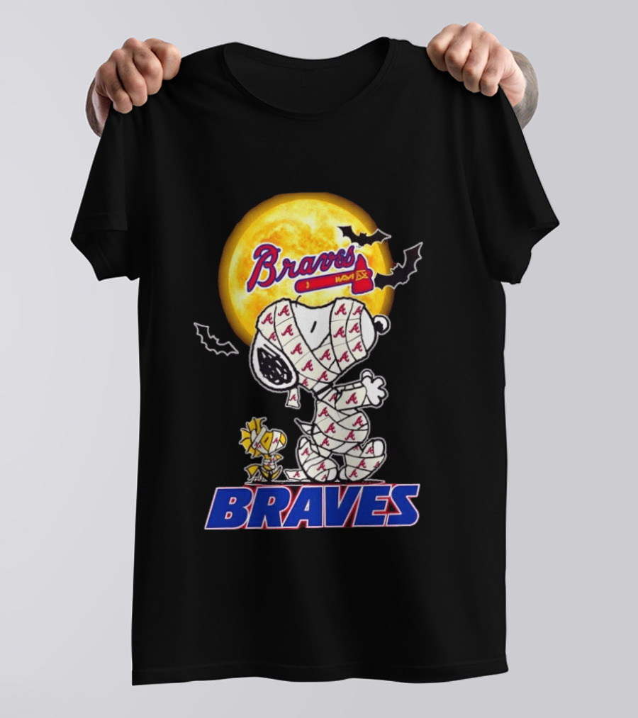 Atlanta Braves Halloween Snoopy Woodstock Mummy Cosplay T-Shirt