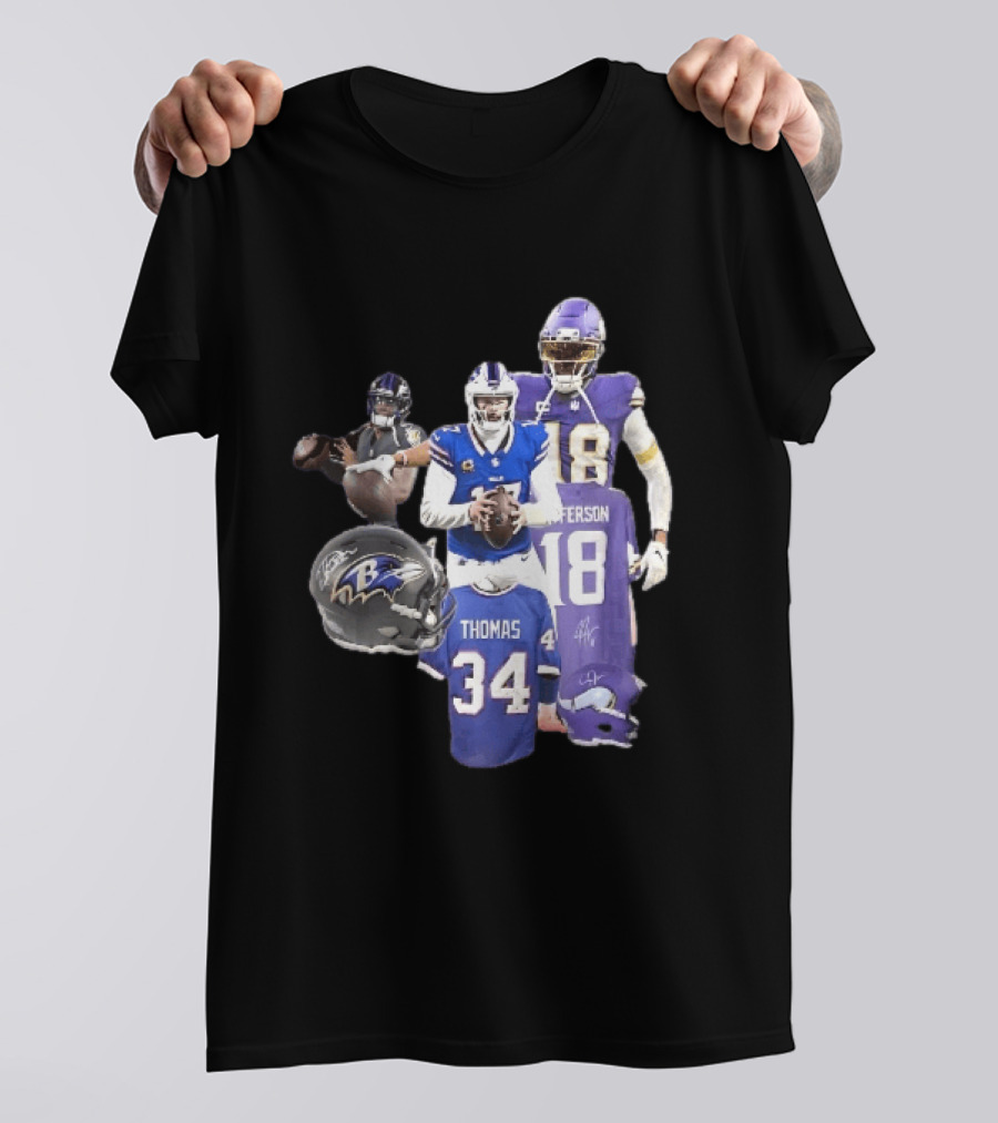 Baltimore Ravens Helmets Buffalo Bills Minnesota Vikings Thomas Jefferson Players Jerseys T-Shirt