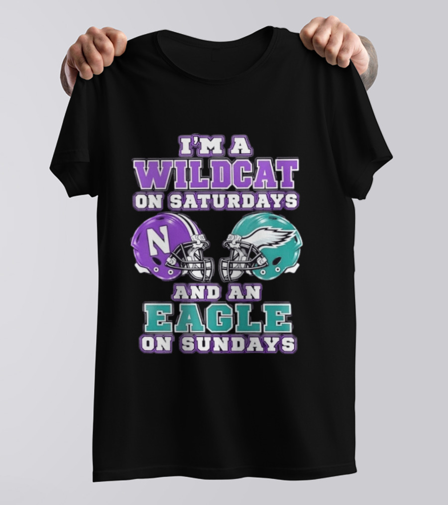 I'm A Wildcat On Saturdays Northwestern N Helmet And An Eagle On Sundays NFL Helmet T-Shirt
