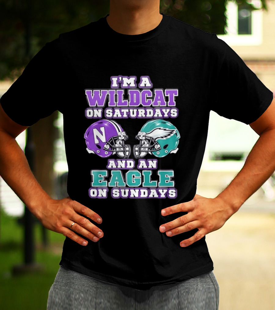 I'm A Wildcat On Saturdays Northwestern N Helmet And An Eagle On Sundays NFL Helmet T-Shirt
