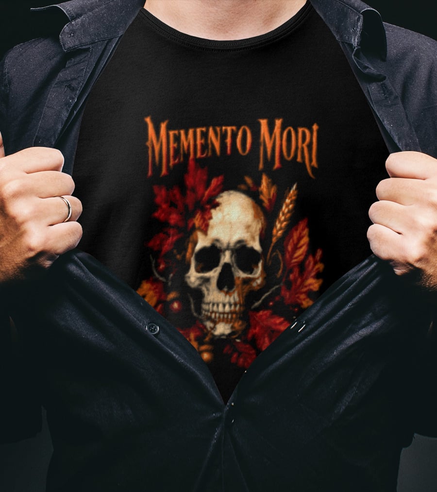 Memento Mori Skull Autumn Leaves T-Shirt