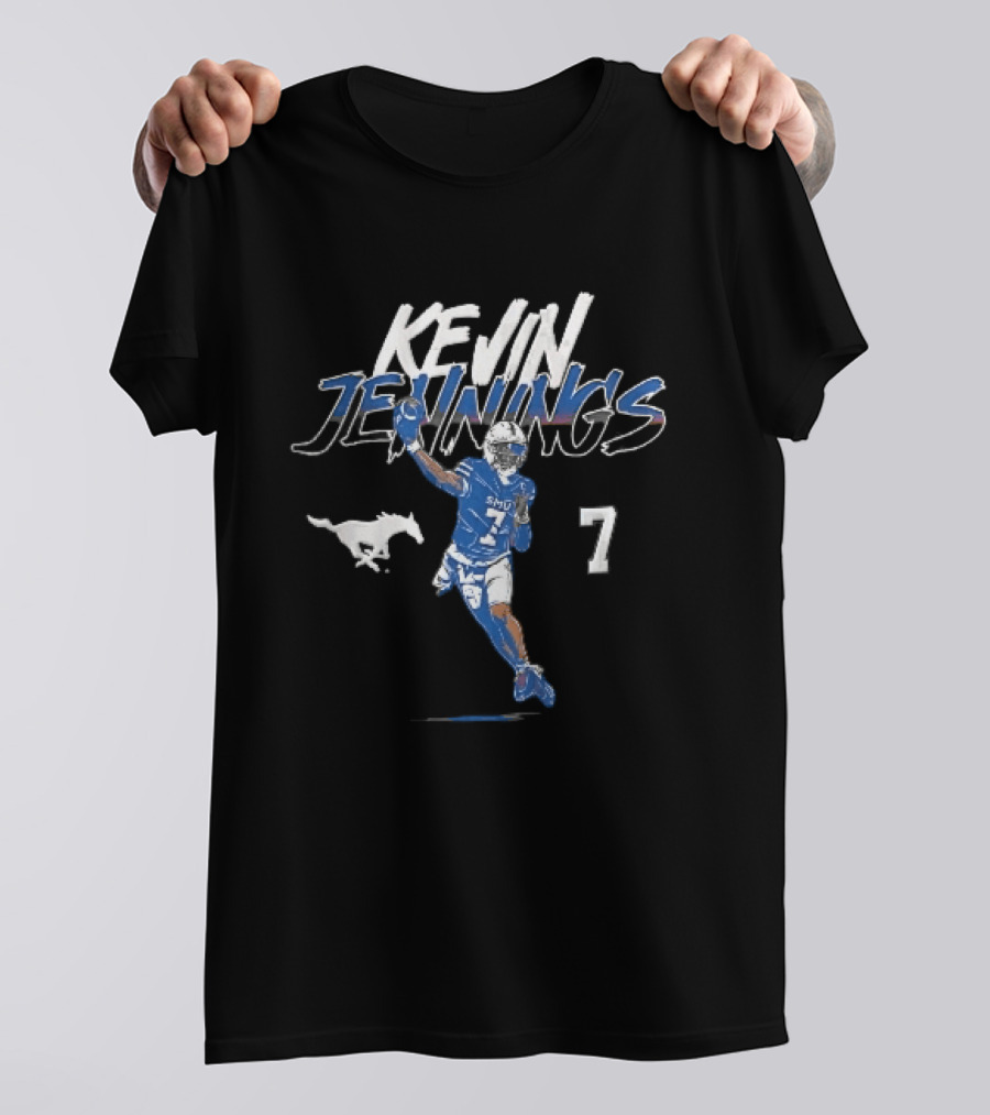 SMU Mustangs Kevin Jennings 7 Quarterback NCAA Football Mustang Brush Stroke T-Shirt