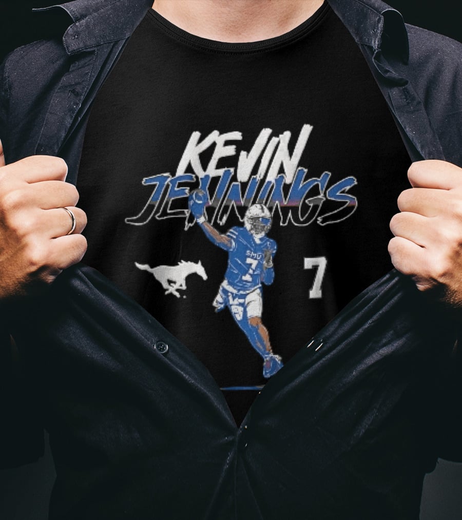 SMU Mustangs Kevin Jennings 7 Quarterback NCAA Football Mustang Brush Stroke T-Shirt