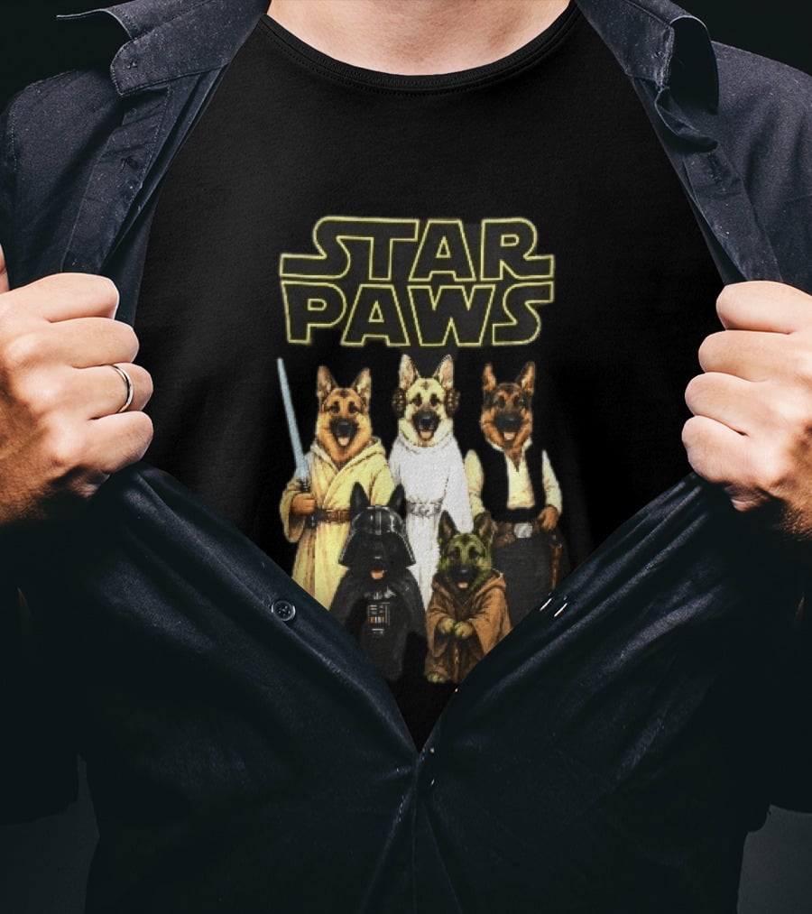 Star Paws German Shepherd Dogs In Space Costumes With Lightsaber T-Shirt