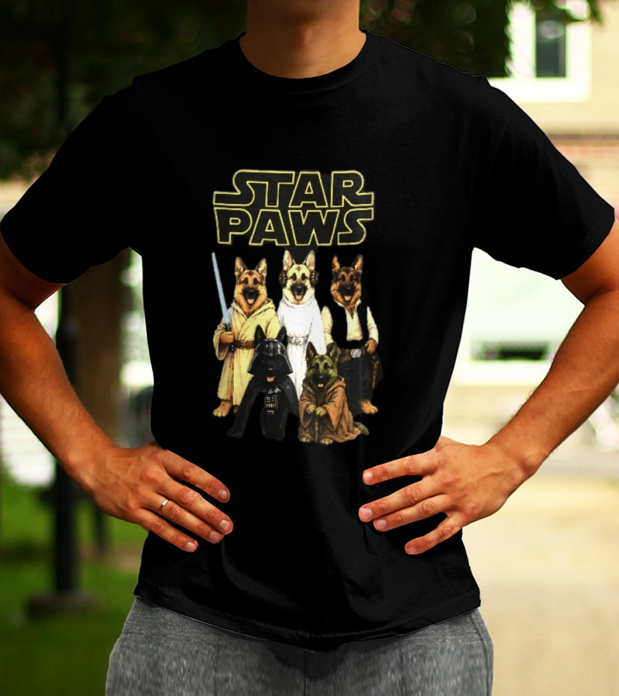 Star Paws German Shepherd Dogs In Space Costumes With Lightsaber T-Shirt