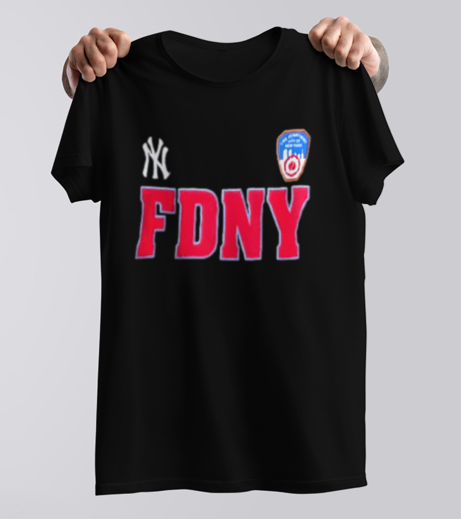 New York Yankees FDNY Collaboration With FDNY Patch And Yankees T-Shirt